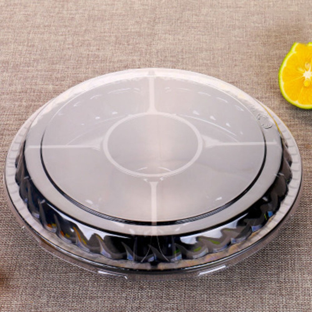 10PCS Disposable 5 Compartment Food Storage Containers Round Salad Fruits Box with Lids