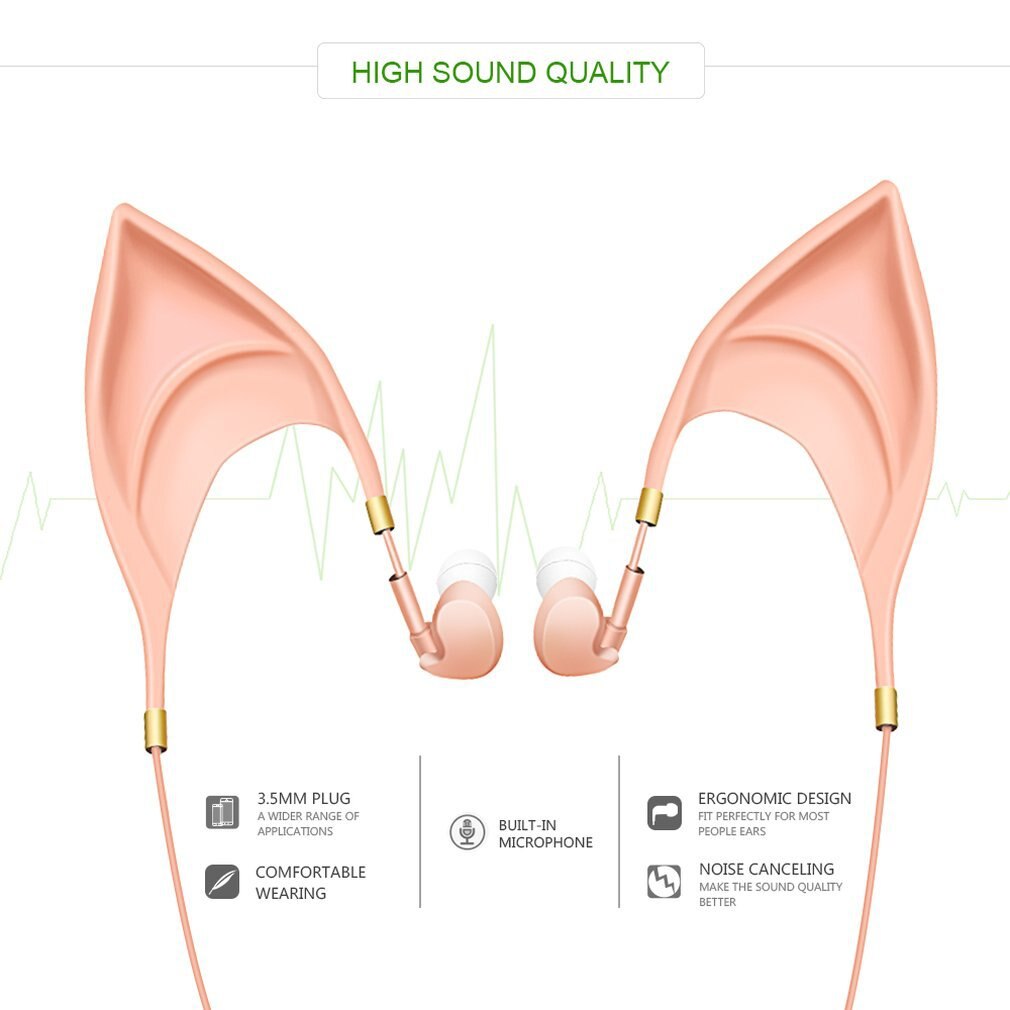 Forma de elf bonito fone de ouvido redução de ruído nas orelhas design universal wired drive-by-wire fones de ouvido copo microfone embutido usb