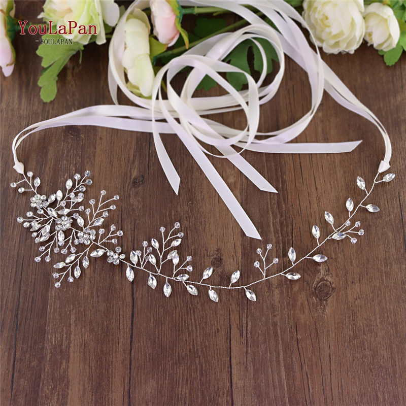YouLaPan – ceinture fine en cristal pour robe de mariée avec strass, accessoires de mariage, SH65: Off-White ribbon