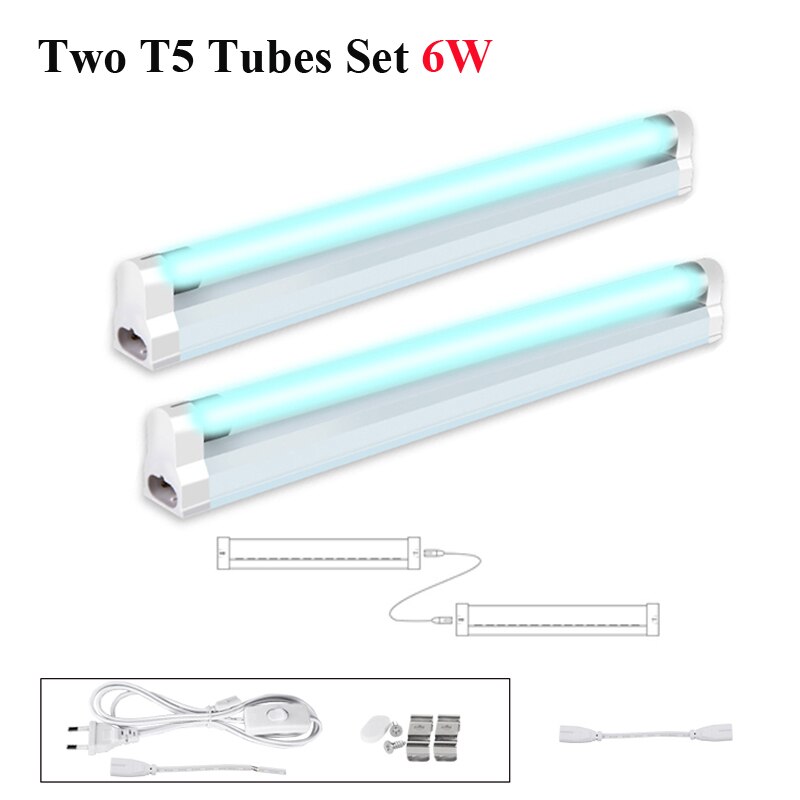 UVC Lamp Disinfection Germicidal Light 36W Fridge Deodorizer Air Sanitizer Purifier Odor Eliminators for Rooms Cabinets Wardrobe: Two T5 Tube Set 6W / EU Plug 220V