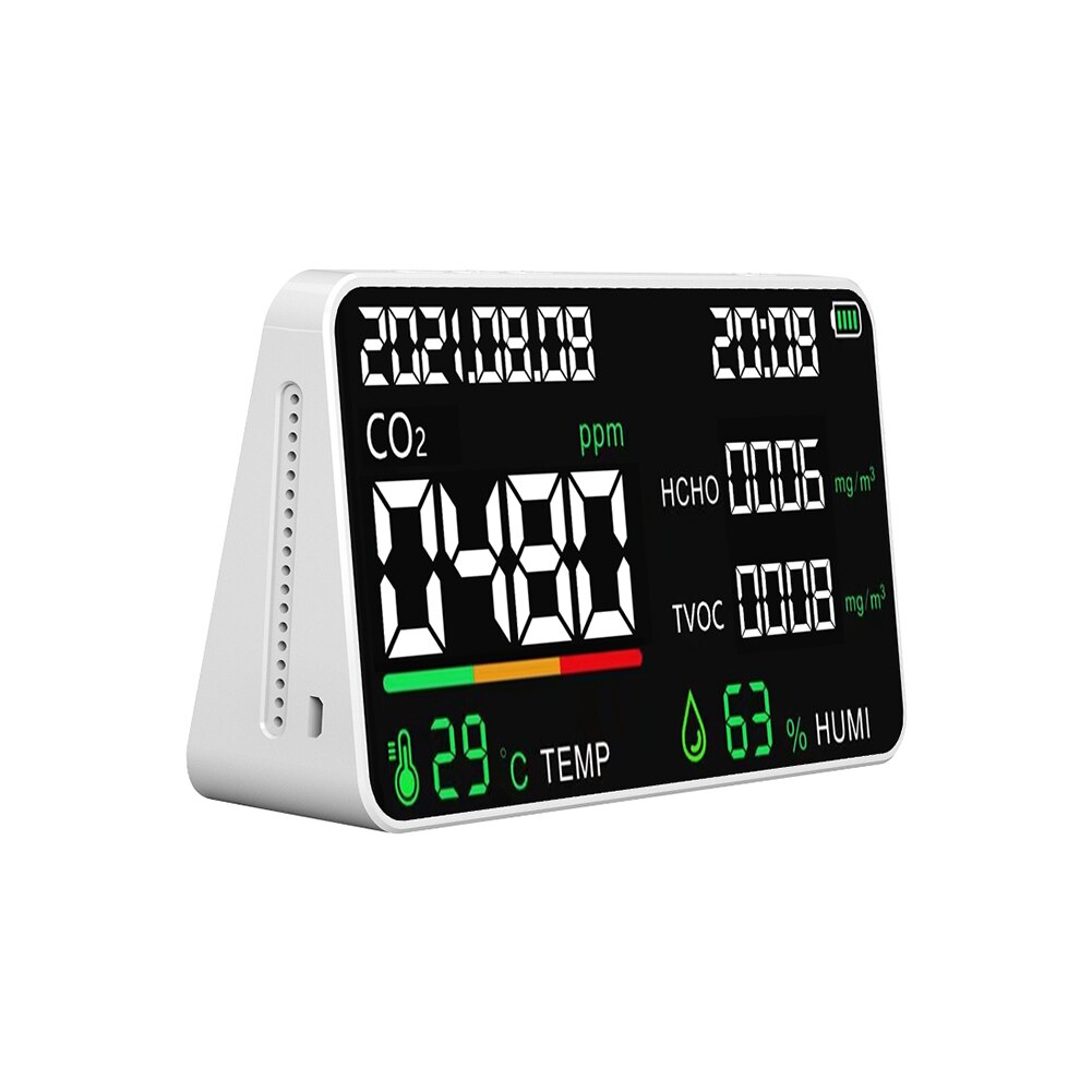 CO2 Meter Air Detector Carbon Dioxide Detector Agricultural Production Greenhouse HCHO TVOC Detector Air Monitor: White