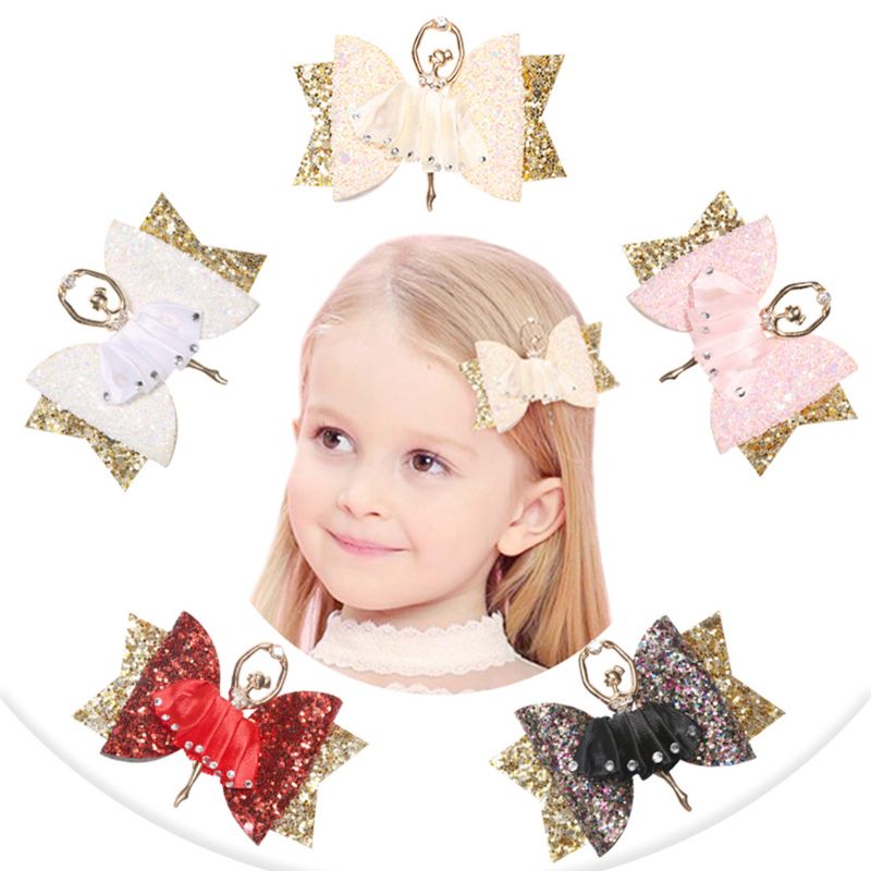 Ballerina Glitter Bow Sparkly Hair Clip for Baby Girls Hairpin Children Kids Barrettes Hair Accessories