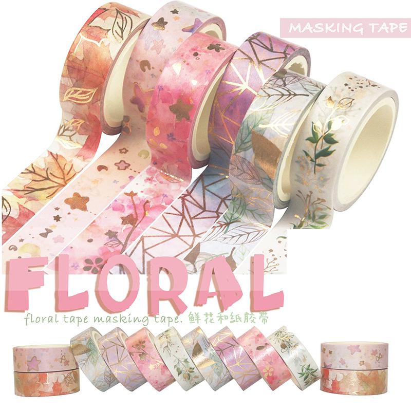 6 ruller/sæt blomsterfolie washi tape blomsterdekorativ tape scrapbog fotoalbum skoleværktøj kawaii scrapbog papir sæt