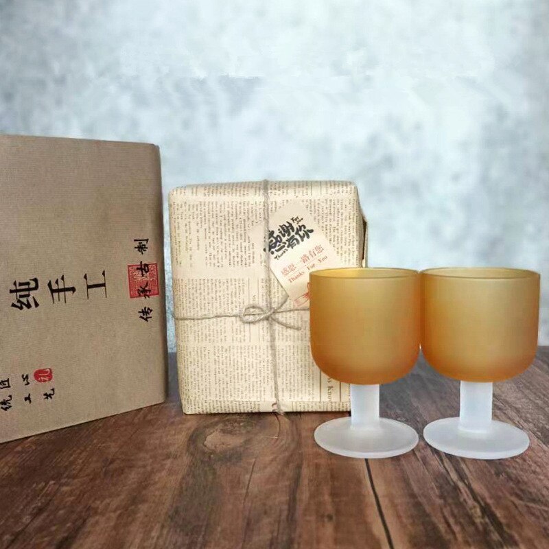 250ml Frosted Yellow Glass Cup Handmade Wine Champagne Flutes Cocktail Glasses Home Decoration