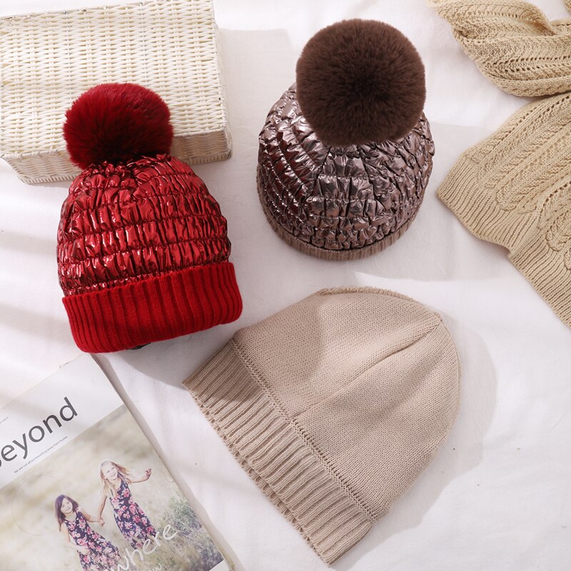 Cntang hoed voor dames, warme wintermutsen, donsmutsen, imitatie konijnenbont pompon, reflecterende mutsen, dames casual pet