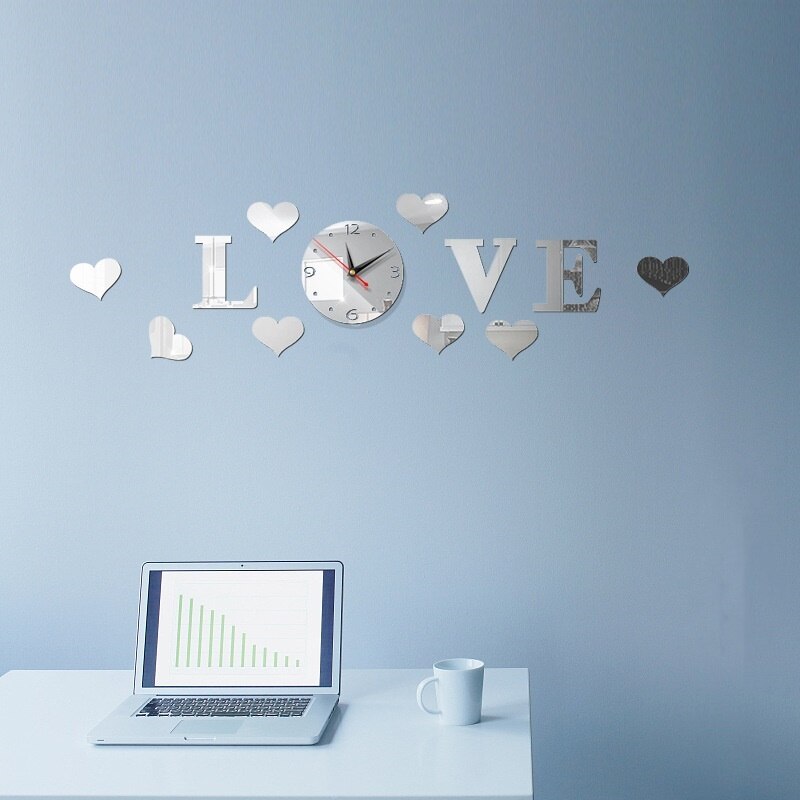 Modern Mini DIY Large Wall Clock Sticker Mute Digital 3D Big Wall Clocks Living Room Home Office Decor Christmas: Silver