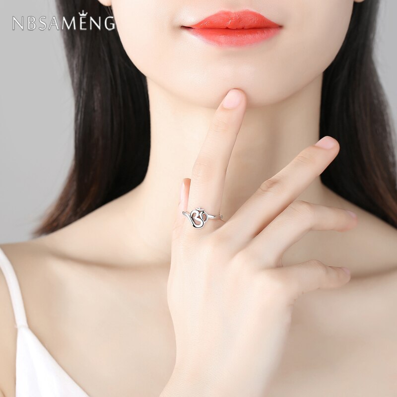 Authentic 100% 925 Sterling Silver Om Symbol Adjustable Finger Rings For Women Luxury Fine Jewelry