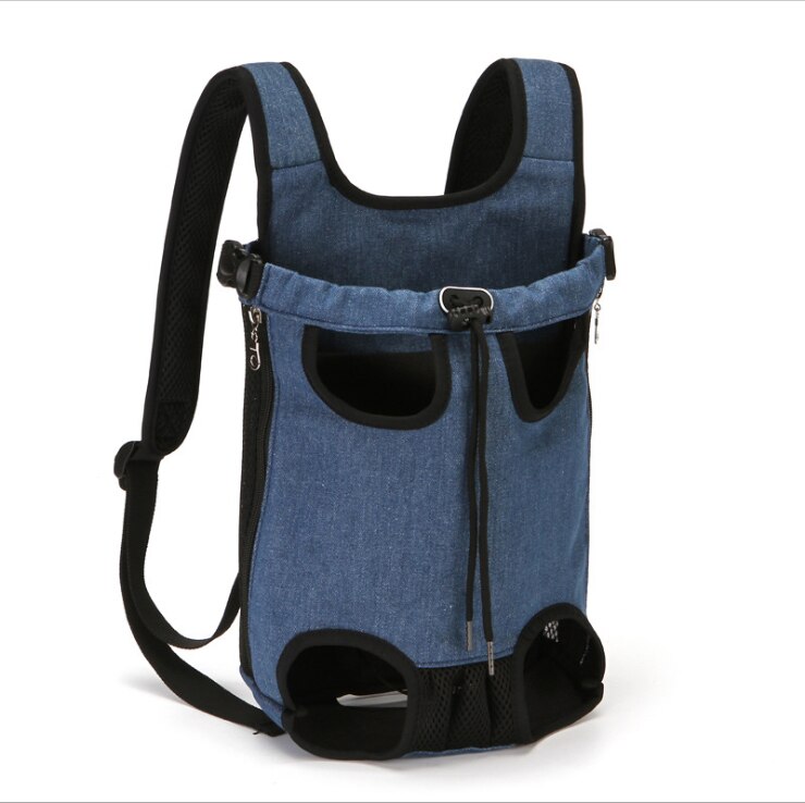 Rugzak huisdier draagtas reis draagbaar handvat voor op de borst voor hond kat huisdier canvas denim tas: Blauw / Ik