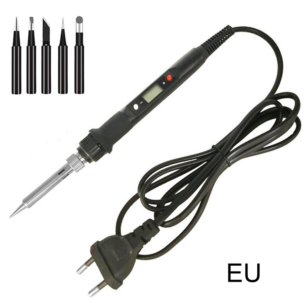 LCD Constant Temperature Electric Soldering Iron High Power Electric Soldering Iron Set Portable Welding Pen: EU black and black