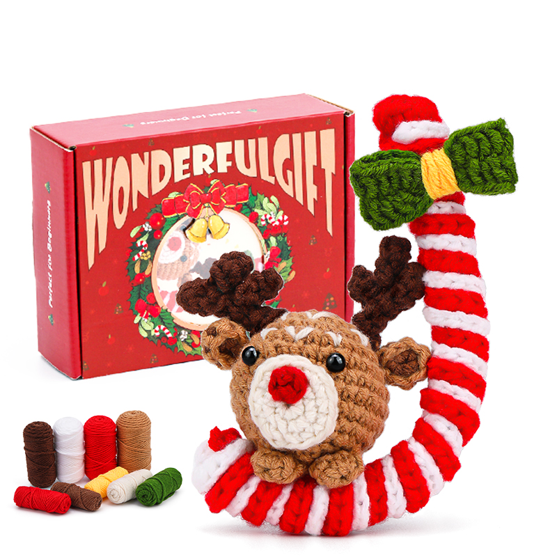 MIUSIE Kit de iniciación de ganchillo navideño, kit completo de tejido artesanal con hilos de ganchos de ganchillo, tutoriales de vídeo para de bricolaje: Azul marino