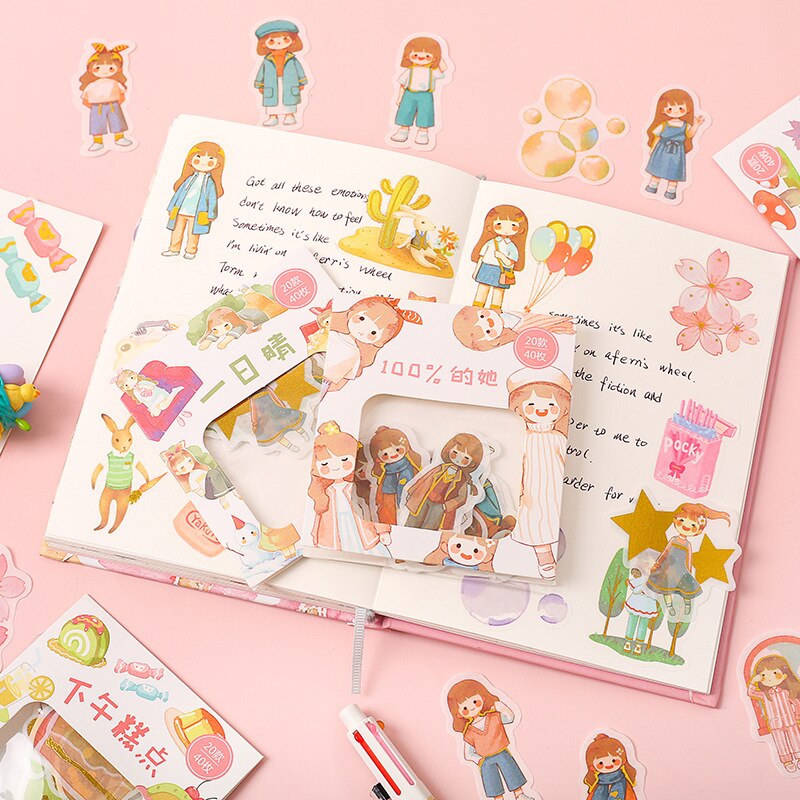 Eating Snacks Series Cute Sticker Custom Stickers Diary Stationary Flakes Scrapbook DIY Decorative Label flower Stickers set