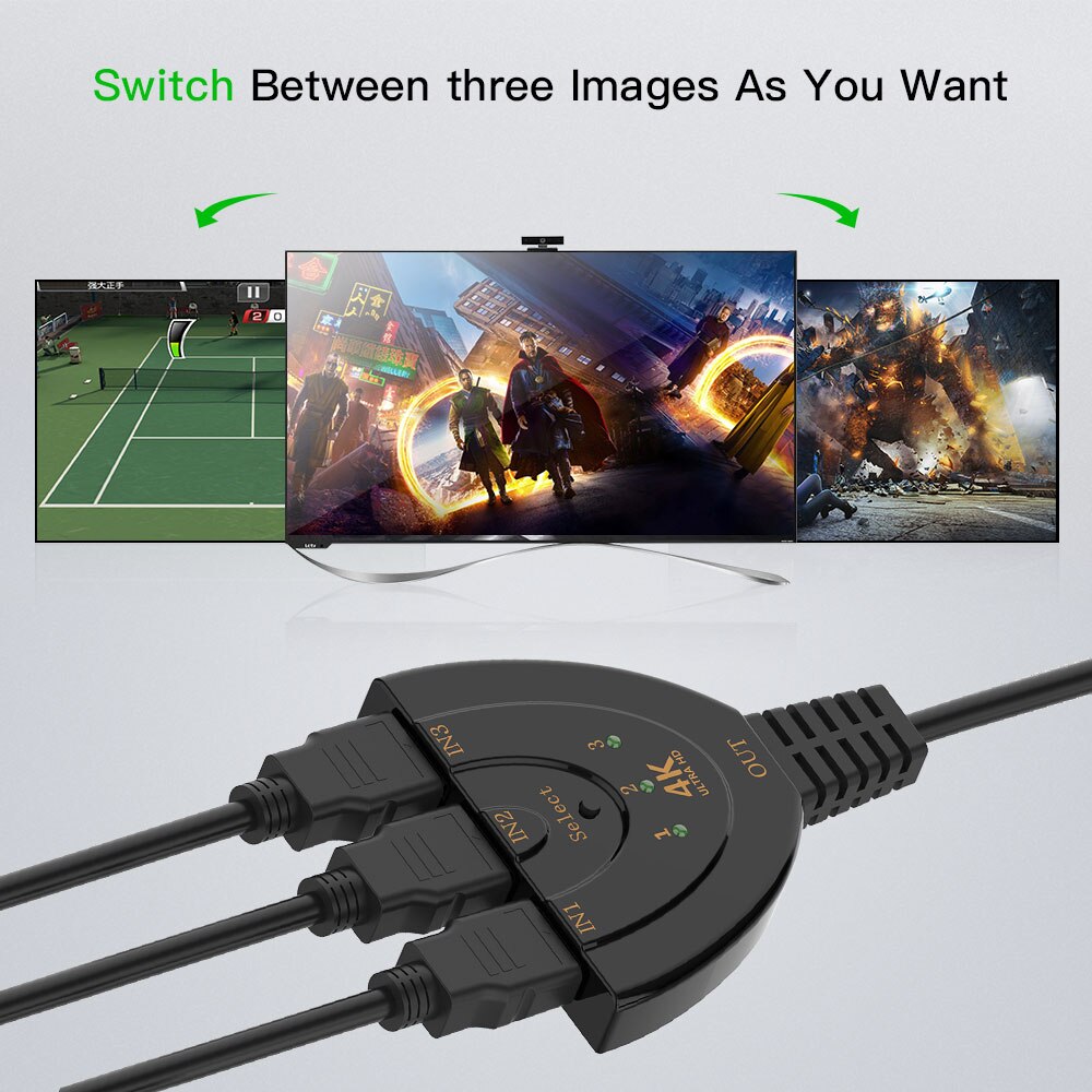 Robotsky 3 Port 4K HDMI Splitter Switch 3in1 hdmi adapter 1080P Switcher for HDTV DVD Xbox PS3 PS4 laptop & PC