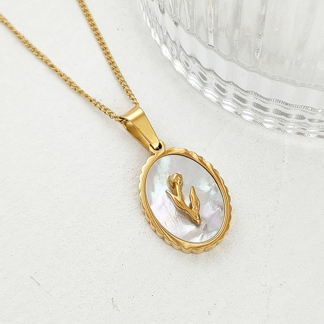 Natural Shell Star Necklace Mother of Pearl Oval Pendant Necklace for Women Minimalist Collars Stainless Steel Jewelry: F