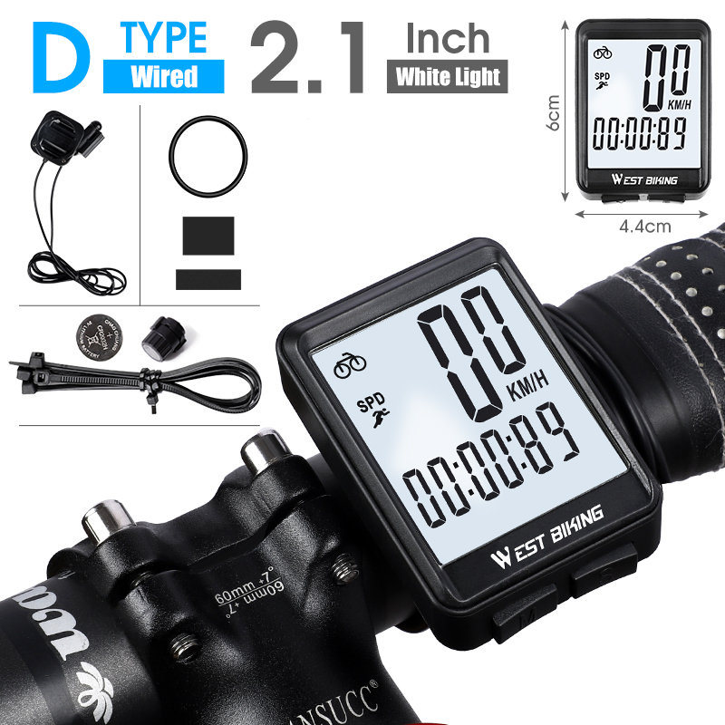 West Biking Wireless Bike Computer Speedometer Odometer Rainproof Bike Measurable Temperature Stopwatch Cycling Bicycle Computer: D Wired Green LED