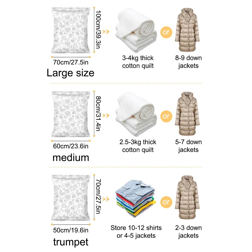 Bolsa de compresión al vacío para viaje, contenedor de almacenamiento transparente, de plástico, reutilizable