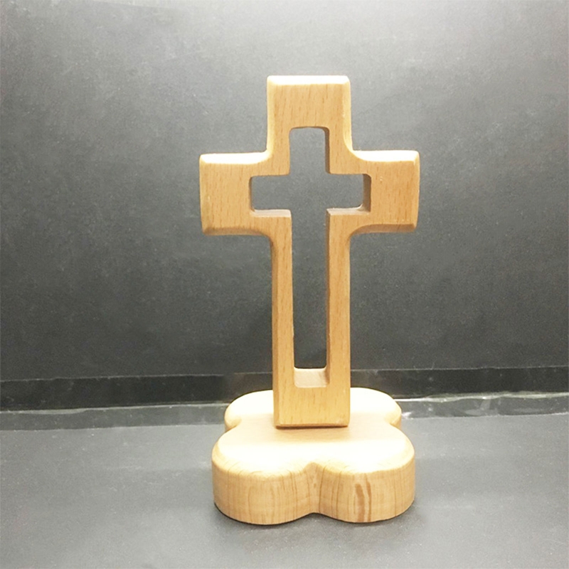 Aushöhlen Holz Sockel Kreuz Tisch Altar Kirche Dekor Religiöse Favor Stehen Kruzifix mit Basis 5,5x2,7 in