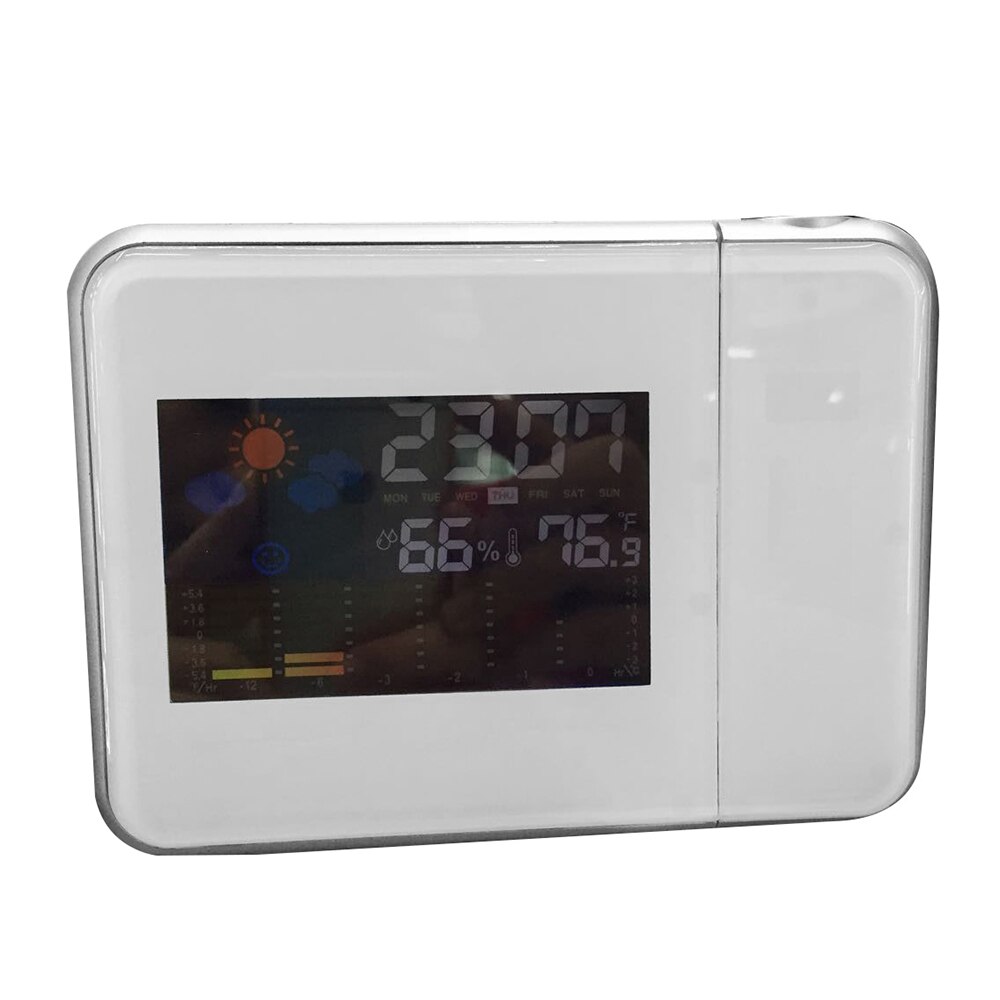 Attention Projection Digital Weather LCD Snooze Alarm Clock Projector Color Display LED Backlight Bell Timer: White