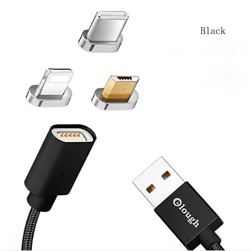 3-in-1 Magnetic USB Cable - Fast Charging & Data Transfer for iOS, Android, Type-C: Black