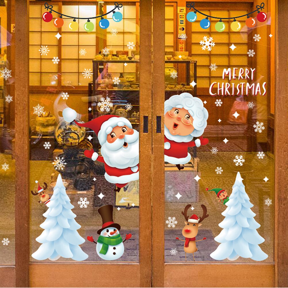 Christmas Wall Stickers Santa Claus Merry Christmas 26 Alphabet Little Mouse PVC Removable Window Decals Home Decor