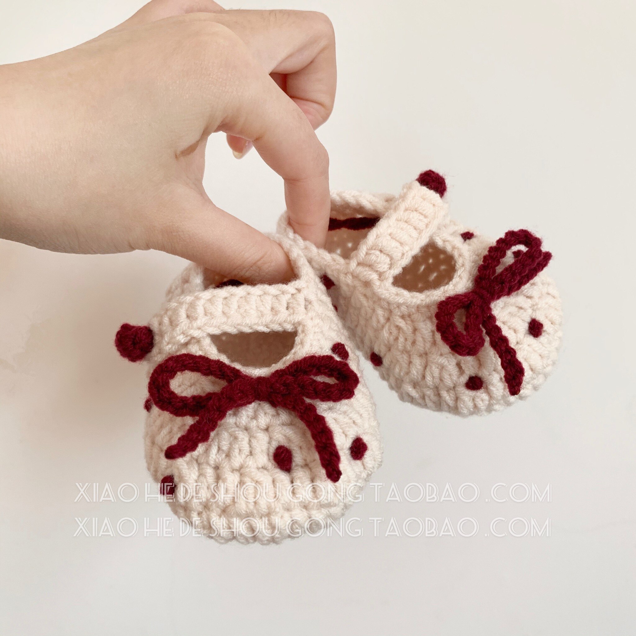 Originale håndvævede uld babysko søde polka dot bow baby småbarnssko 100- dages banket 0-6 måneder