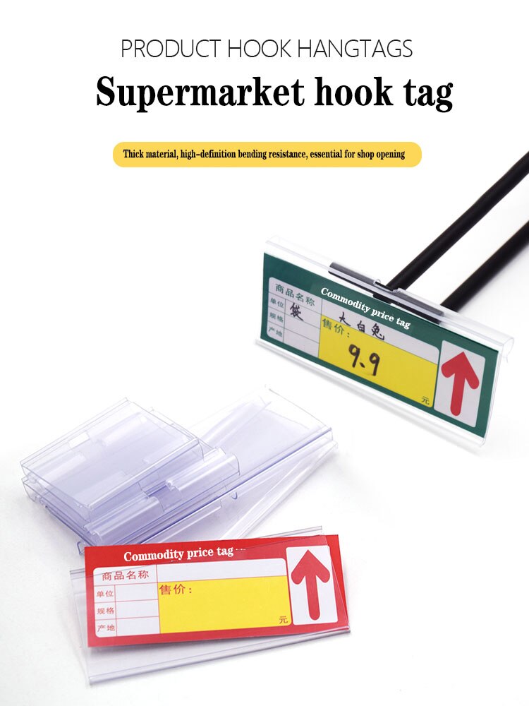 Étiquette de prix de supermarché, étiquette à crochet en plastique, bande de carte, ensemble d&#39;étiquettes transparentes, ensemble de cartes de prix de magasin de proximité