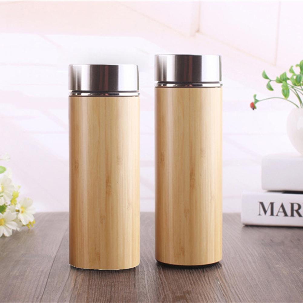 350ml 450ml naturlige bambus tumbler termokande kop keramisk foring flaske vakuum kolber te isolerede termokander 12 timer te kop