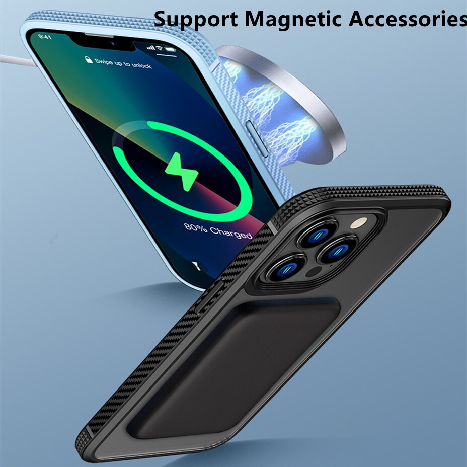 LNIOES für iPhone 13 Magnetische Fall 13 Pro Carbon Faser Matte Transparent Drahtlose Ladegerät Fall Abdeckung für iPhone 13 Pro MAX Fall
