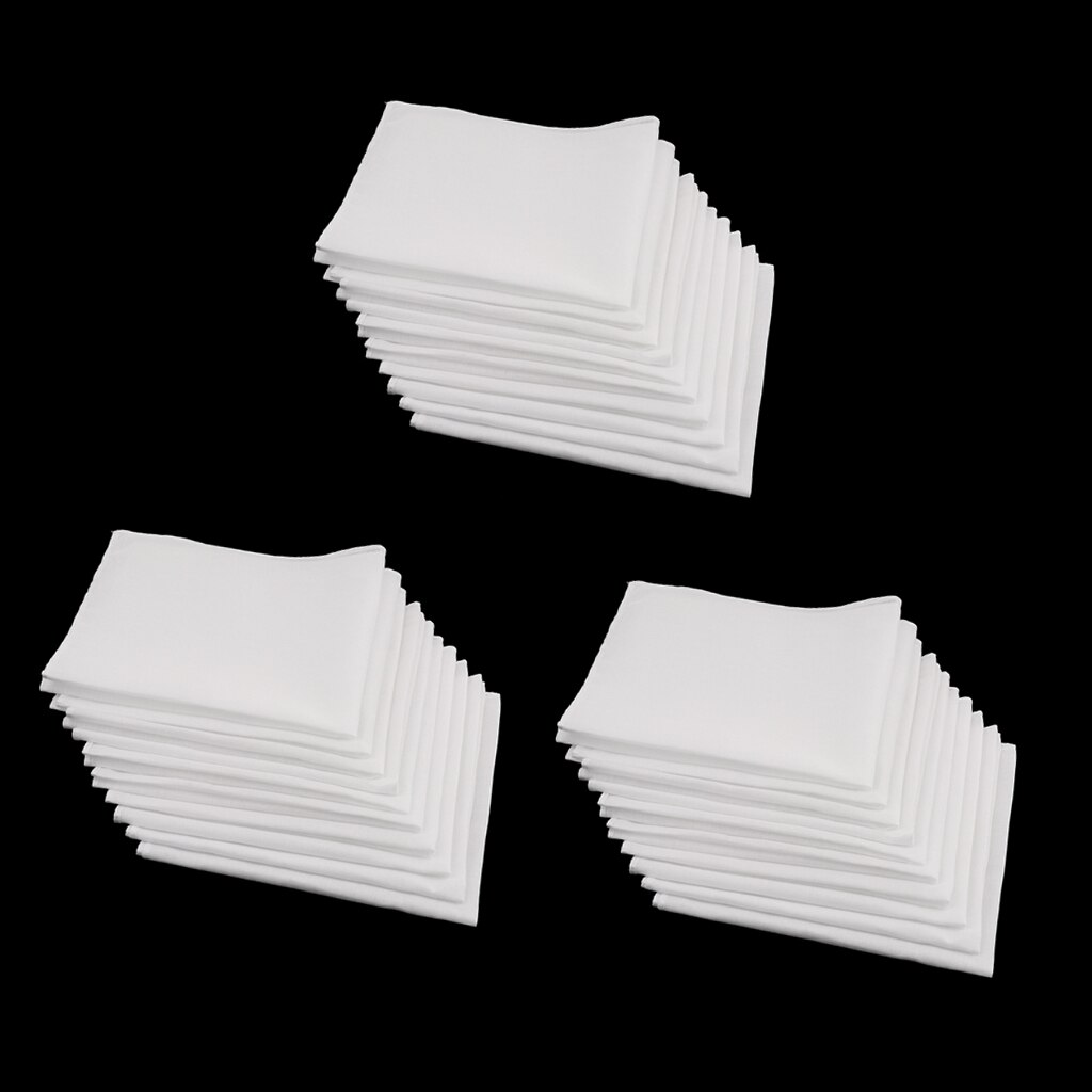 30x Katoen Zakdoeken Mannen Vrouwen Wit Wasbare Pocket Plein Hanky Hankie