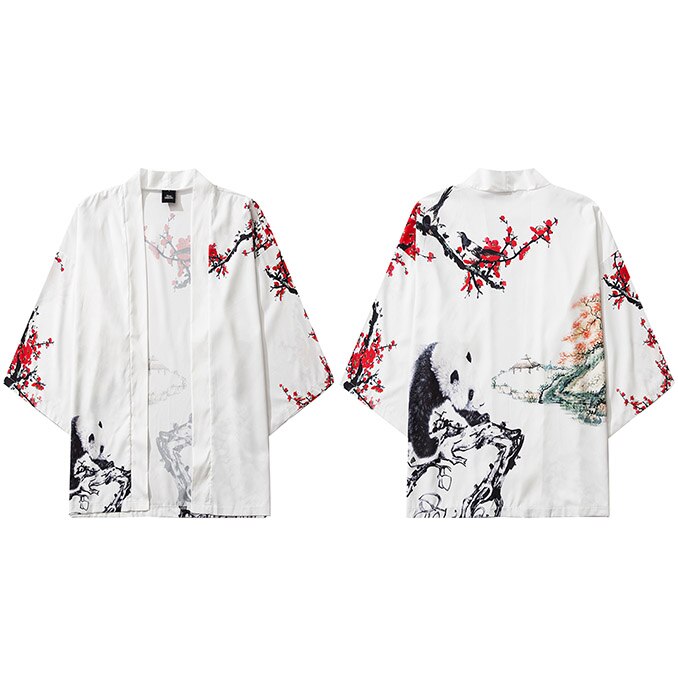 Kimono japonais veste Panda peinture imprimer hommes Harajuku Streetwear veste manteau décontractée mince robe japon Style: A226095 White / Asian M
