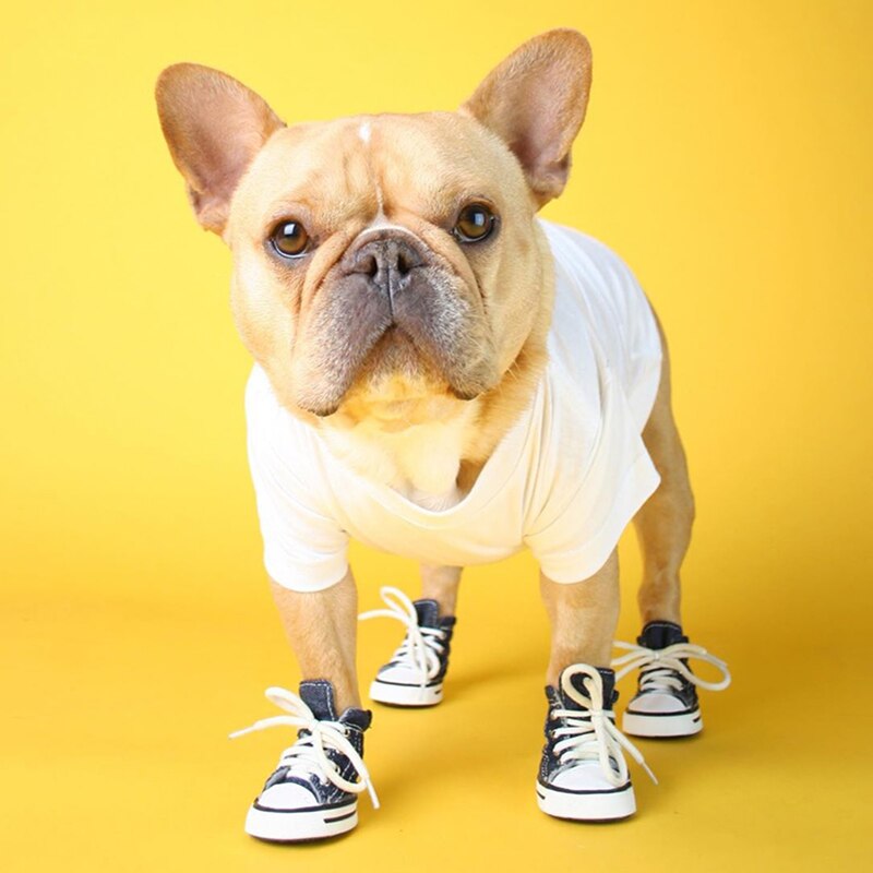 Zapatos para perros de tela vaquera azul, zapatos clásicos para perros pequeños y medianos, calzado deportivo para exteriores antideslizante, botas para perros, Bulldog Francés, Pug
