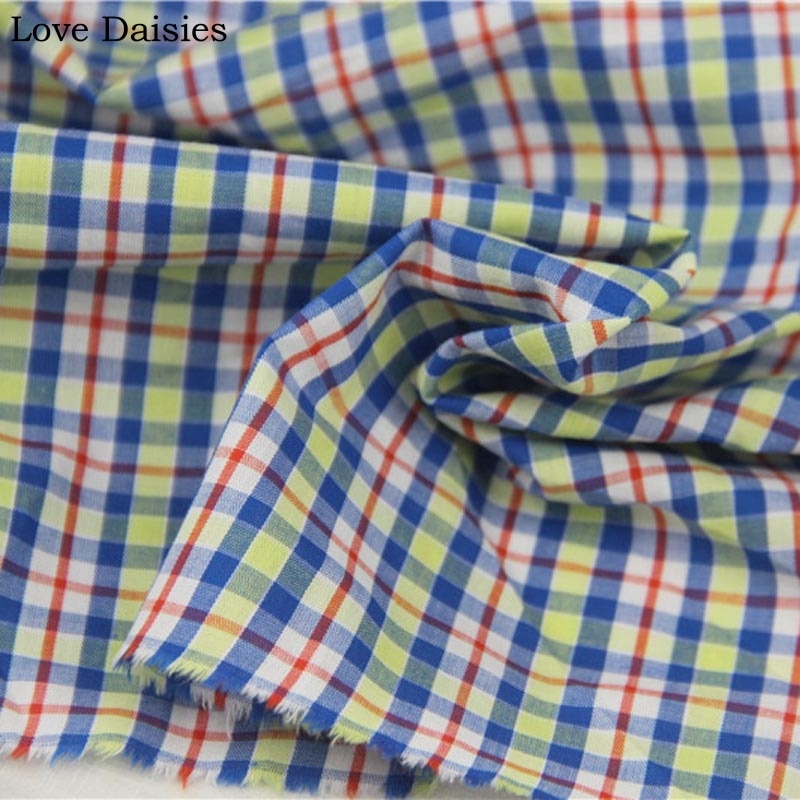 100%  kæmmet bomuldsgarn farvet grøn blå gul rød ternet tyndt fint stof til gør-det-selv sommerskjortekjole bluse hjemmetøj håndværk