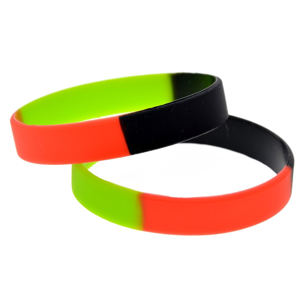 Obh 1Pc Plain Siliconen Armband Gesegmenteerde Kleur Zwart Groen En Rood