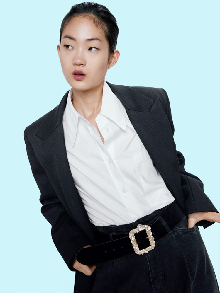 Luca Wide Square Buckle PU Belt | Black