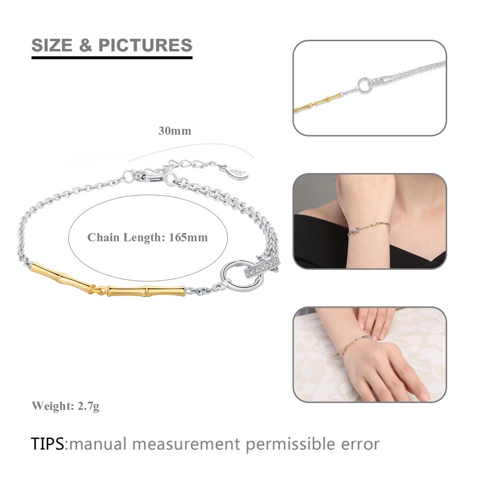 SA SILVERAGE Fijne Sieraden Armband Femme Goud Kleur Bamboe 925 Sterling Zilveren Armbanden voor Vrouwen 925 Zilveren Armbanden & Bangle