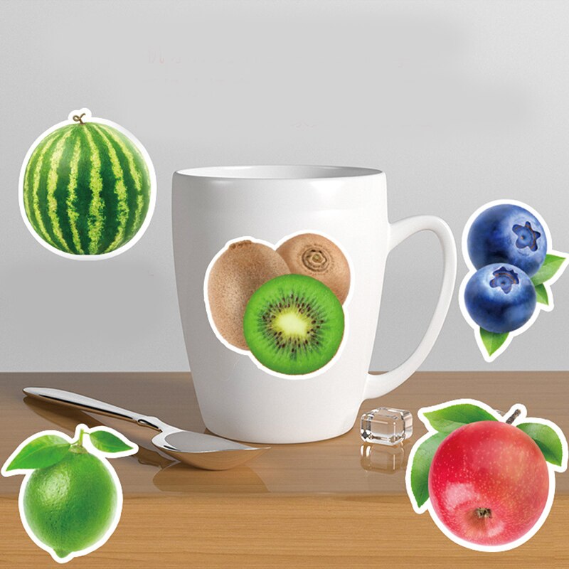 100pcs Exquisite Cartoon Fresh Fruits Vegetables Stickers For Kitchen Bakery Cup Computer Phone Dish Refrigerator Fruit Sticker