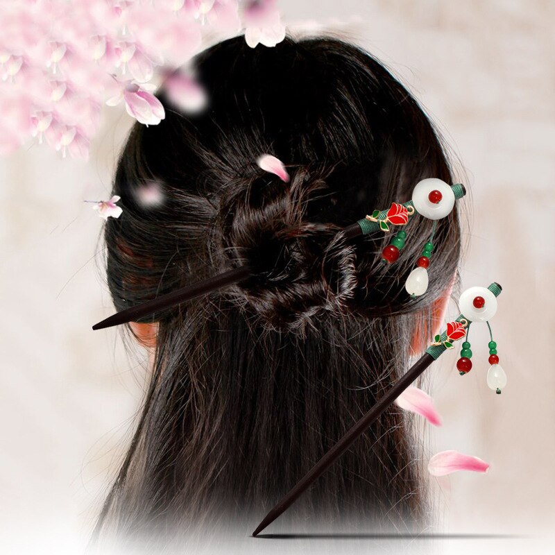 Vintage Hair Sticks Pick Chinese Style Wooden Chopsticks Flower Hair Pin Clip Women Crystal Hairpins Jewelry Accessories