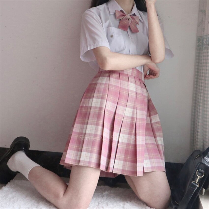 Student Pink JK Uniforms Girls Japanese Style Sweet College School Uniform Short Sleeve Sailor Costume Pleated Skirt Suits