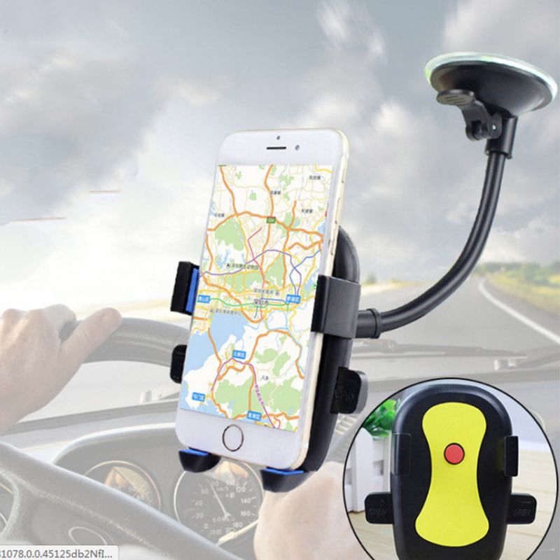 Bil smart telefon holder lang arm forrude mount beslag slange automatisk lås bil navigationsstand med sugekop støtte