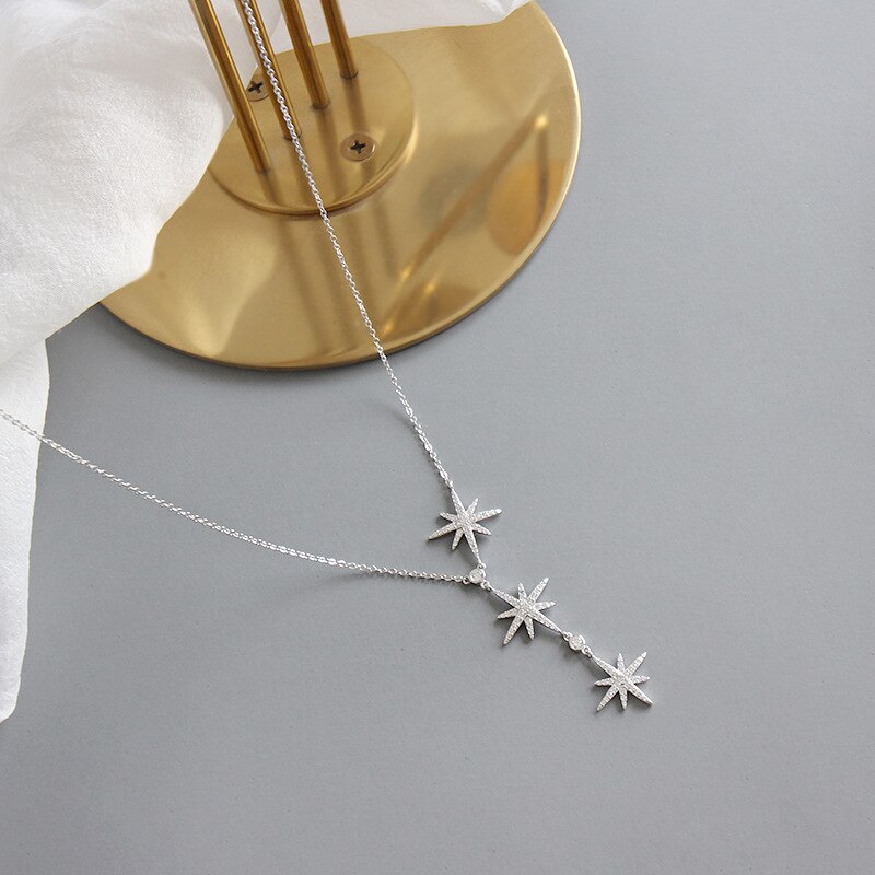 Real 925 Sterling Silver Pendant Necklace For Women Stars Long Pendants 4A Zircon Boho Collares De Moda Accessories Fine Jewelry: Default Title
