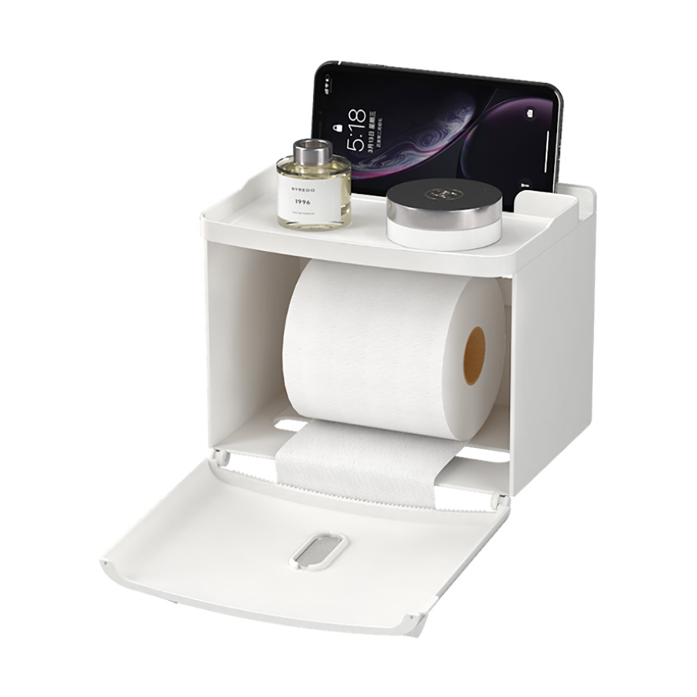 Bathroom roll holder wall-mounted toilet paper holder plastic dispenser multifunctional tissue box