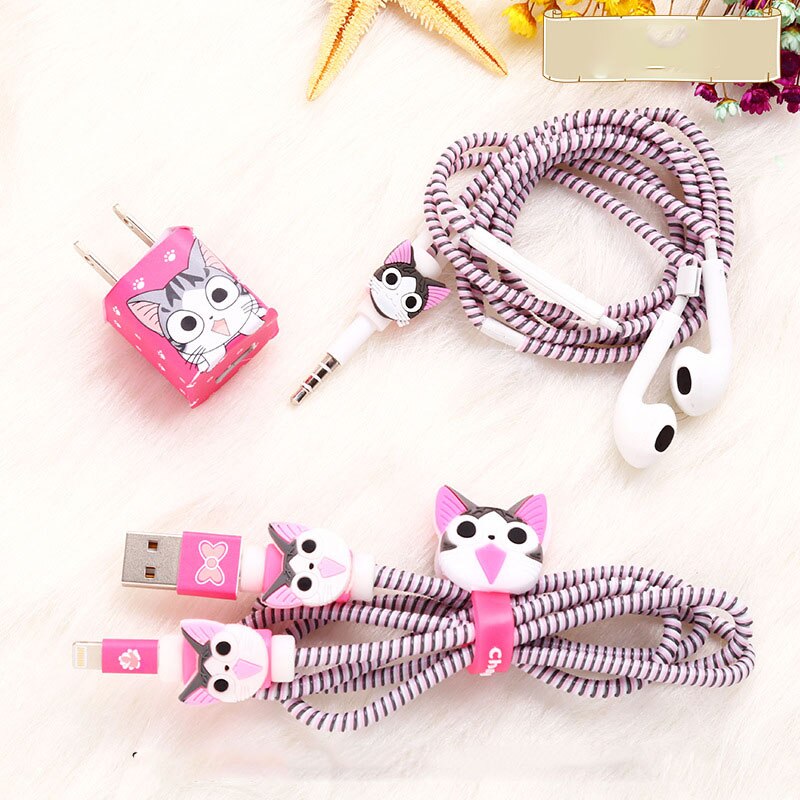 3 i 1 kabel opptrekker tpu spiral ledning beskyttelse usb ladekabel beskytter øretelefon ledningshåndtering til iphone 5 5s 6 7 8: 2 til iphone
