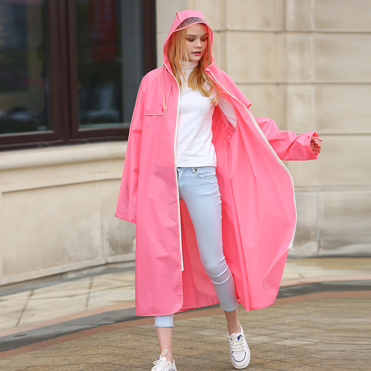 EVA Men Women Raincoat With Bag Space Transparent Waterproof Long Poncho Clorful Edge Adult Outdoor Bicycle Rain Coat: Pink / XL