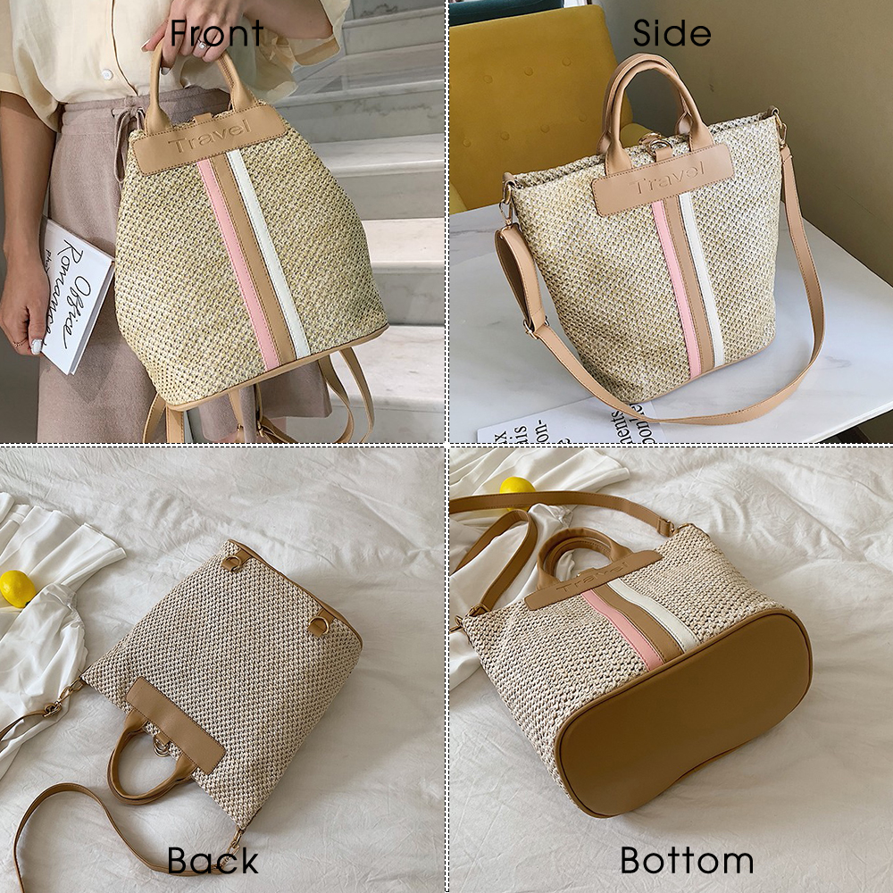 Vintage Straw Bag Bucket Rattan Bags Handmade Summer Bags Woven Beach Ladies Shoulder Bag Bohemia Girls Travel Handbags