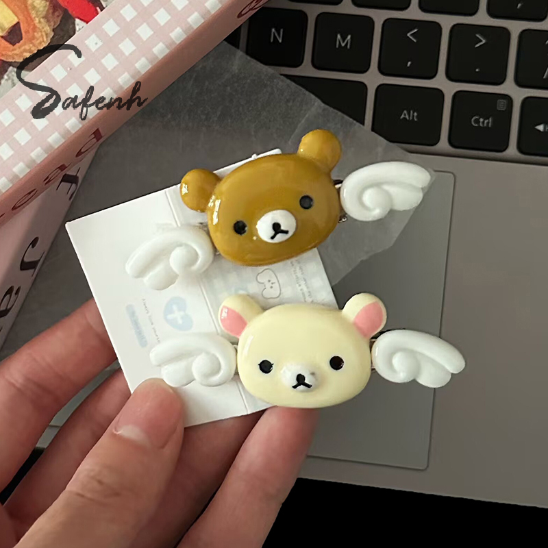Pinza para el pelo de Ángel Kawaii Rilakkuma, flequillo de osito alado de dibujos animados, Clip LATERAL, horquillas para niña, accesorios para el cabello para estudiante,