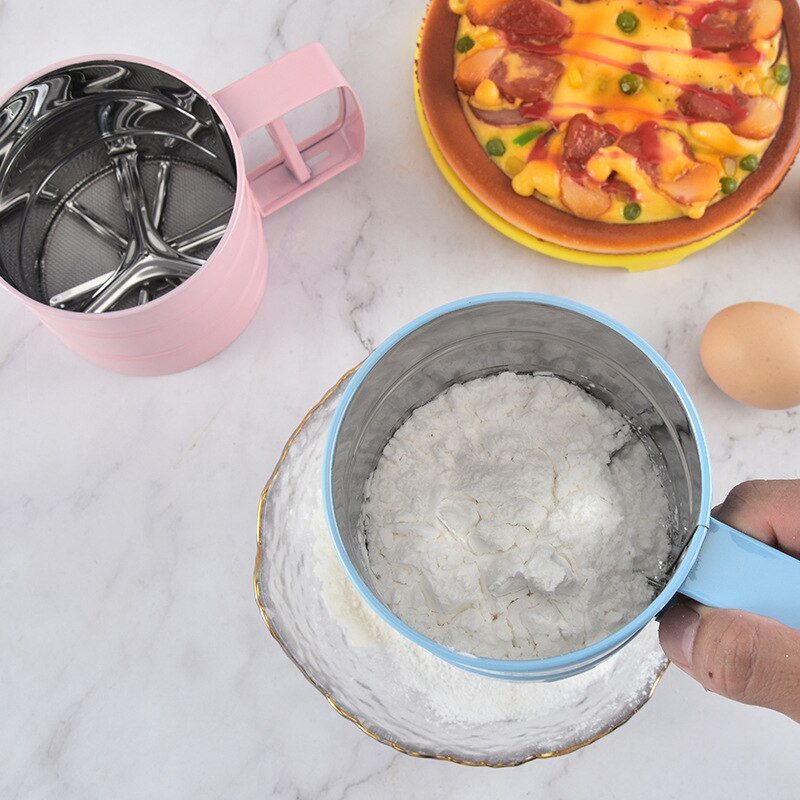 Edelstahl Halbautomatische Mehl Sieb Backen-werkzeuge Mehl Filter Tasse Filter Sieb Hand Mehl Sieb Backen Zubehör