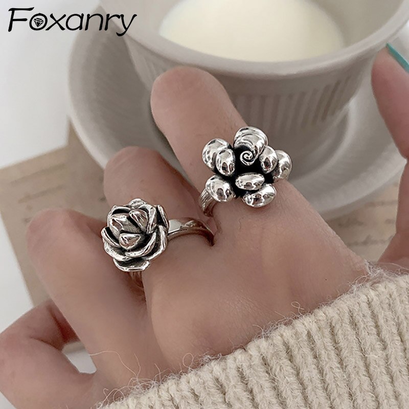 Evimi Vintage Punk 925 Sterling Zilver Sweet Bloem Ringen Fijne Sieraden Voor Vrouwen Mode Creatieve Party Accessoires