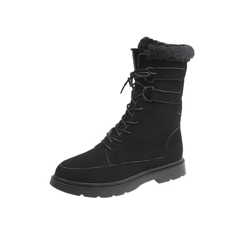 Pelz Stiefel Winter warm Mitte-Kalb Stiefel Für Frauen Schnee Schuhe Neue Stil Runde-Zehe Unterhose Auf Weibliche schnee Stiefel Damen Schuhe u336: Schwarz / 8,5