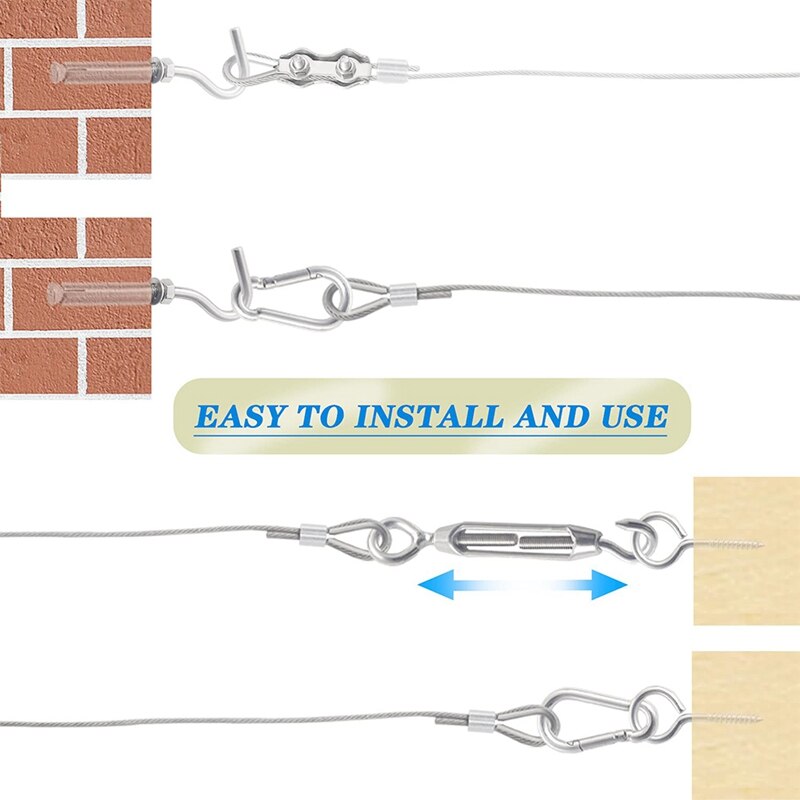 Juego de cables de acero inoxidable 304, tensor de cuerda de gancho para enredadera, enredadera, trepadora, PVC, 30M