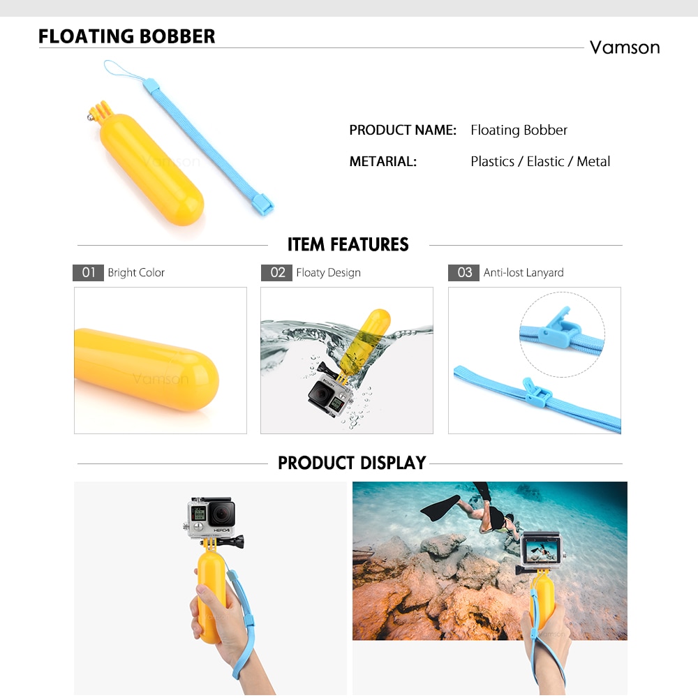 Vamson-kit de accesorios para Gopro Hero 5 4 3, correa para la cabeza para Xiaomi Yi 4 K, Bobber Floaty para SJCAM VS45
