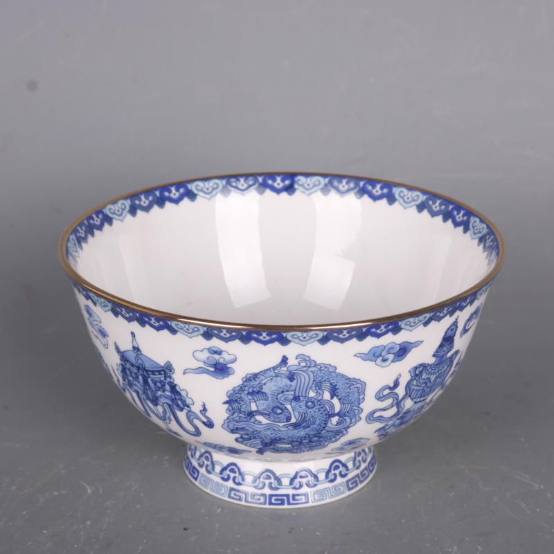 Qing Dynasty Qianlong Blue And White Bowl Antique Enamel Crafts Porcelain Antique Home Furnishings Collection